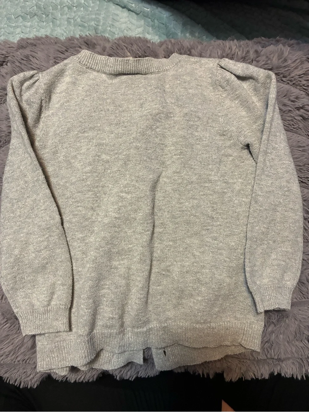 Old Navy Gray Cardigan with Coral Flower Pin